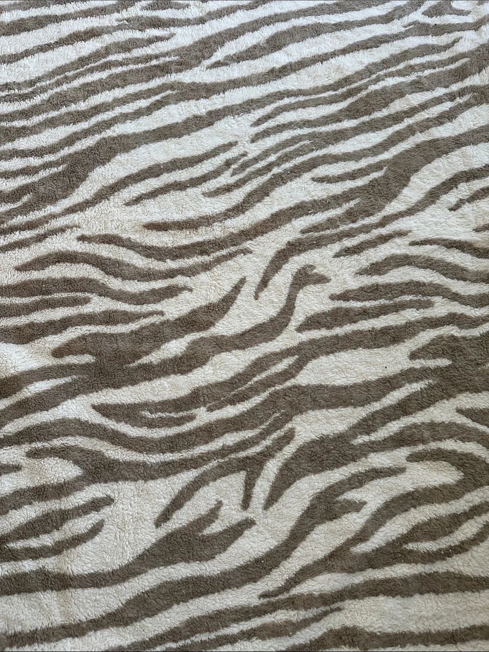 Pier 1 Imports Faux Fur Zebra Striped Taupe Cream Throw Blanket Vintage